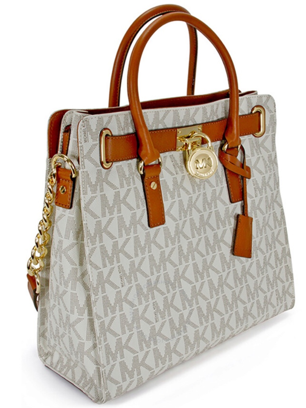 MICHAEL KORS Hamilton Large Vanilla Brown Monogram Tote/Shoulder Bag - Picture 3 of 14